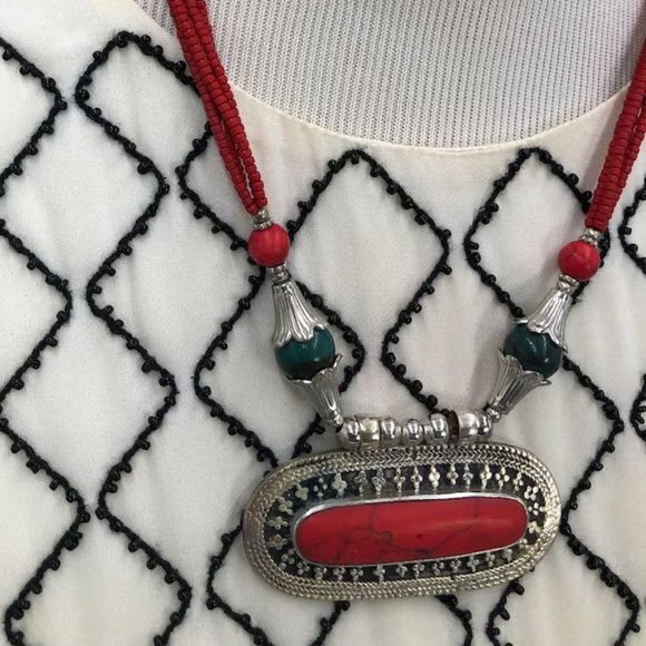 Afghan Tribal Stone Pendant Necklace, Handmade Afghan Jewelry, Pendant Necklace - Picture 3 of 10